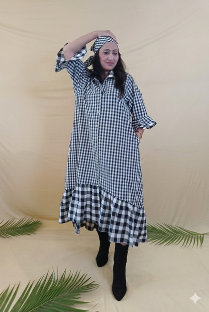 Monocromatic Black & white checks cotton  long shirt