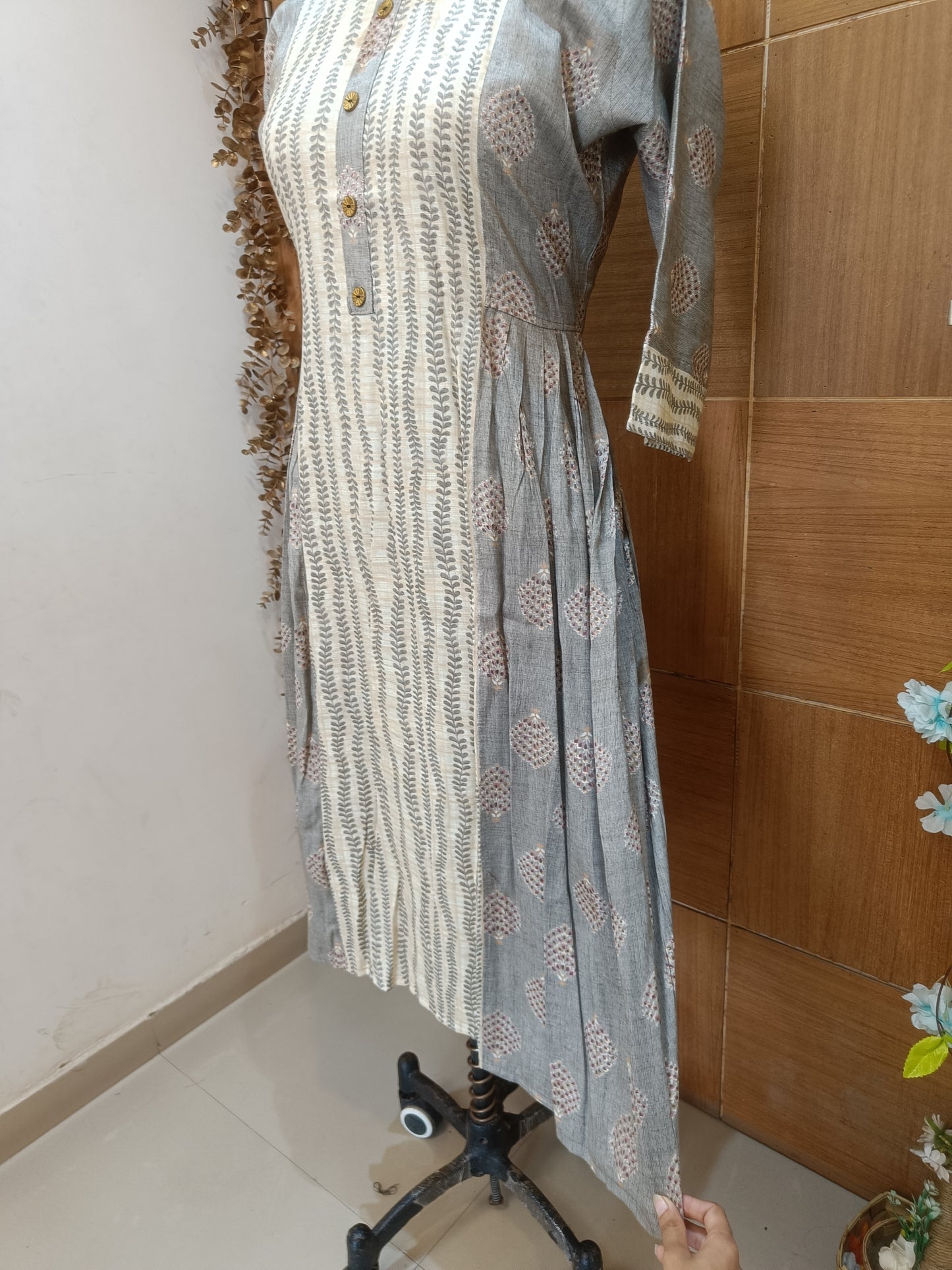 Grey Side Pleated Anarkali Dress