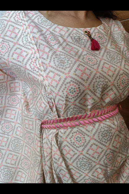 Cream Pink Bandhani Kaftan