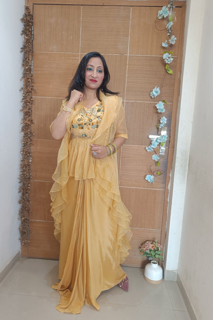 Yellow Indowesten Party Wear Lehanga Dress