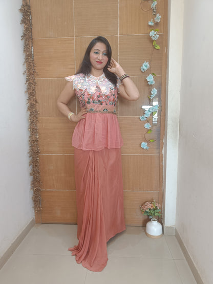 Blue Indowesten Party Wear Lehanga Set