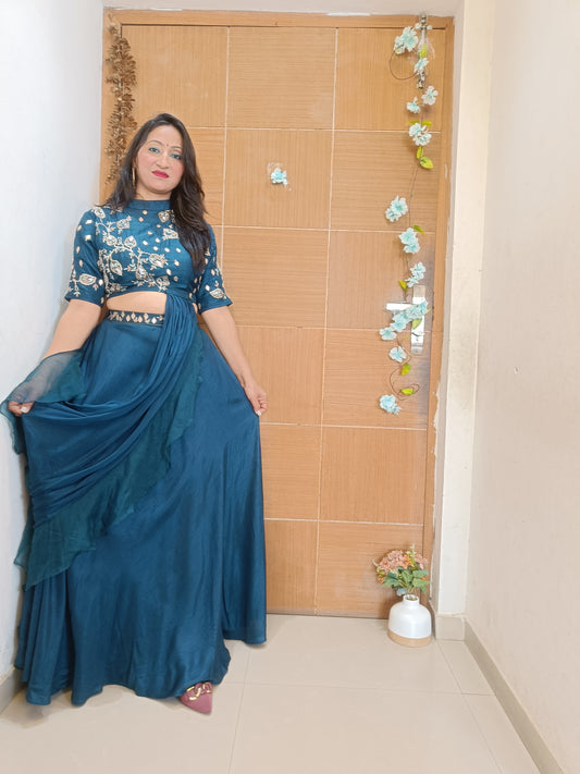 Blue Indowesten Party Wear Lehanga Set