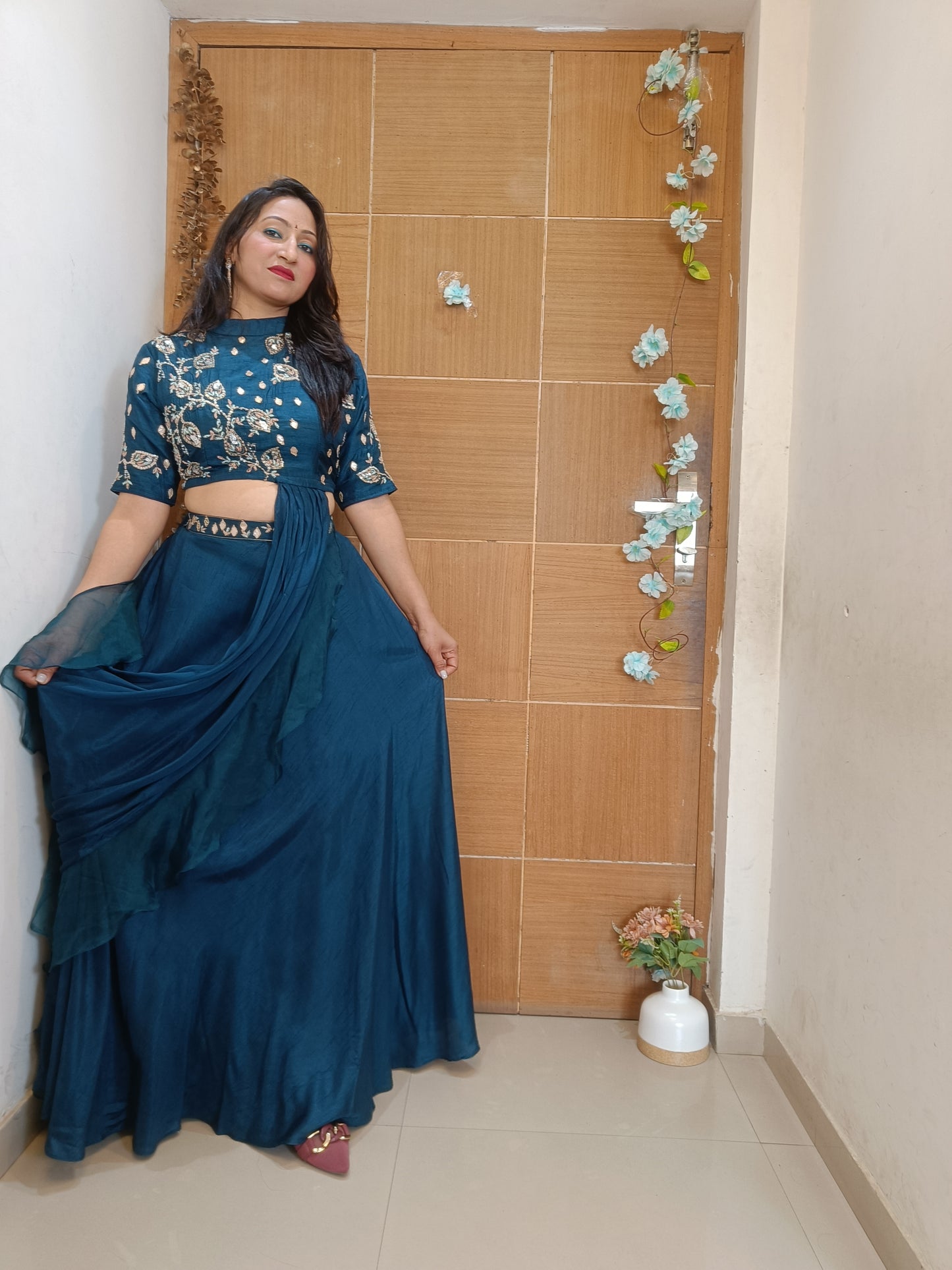 Blue Indowesten Party Wear Lehanga Set