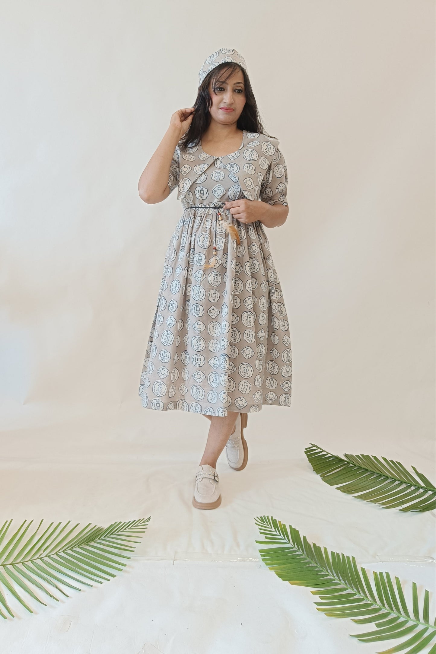 Magic Grey Handblock Cotton Middy Dress
