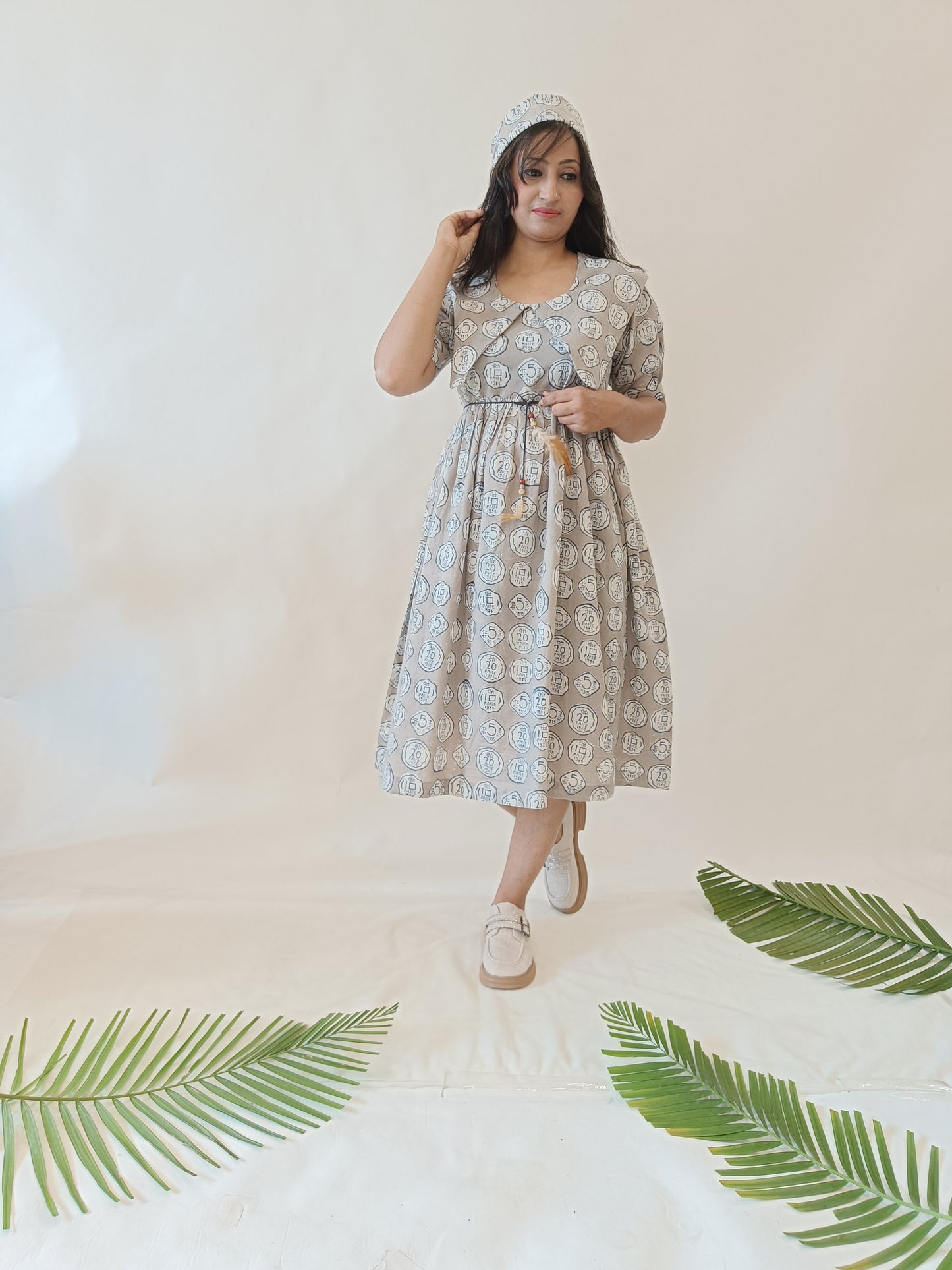 Magic Mahendi Green Handblock cotton Middy Dress