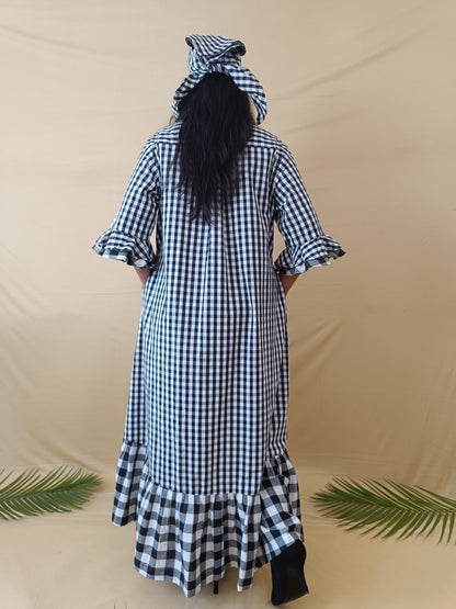 Monocromatic Black & white checks cotton  long shirt
