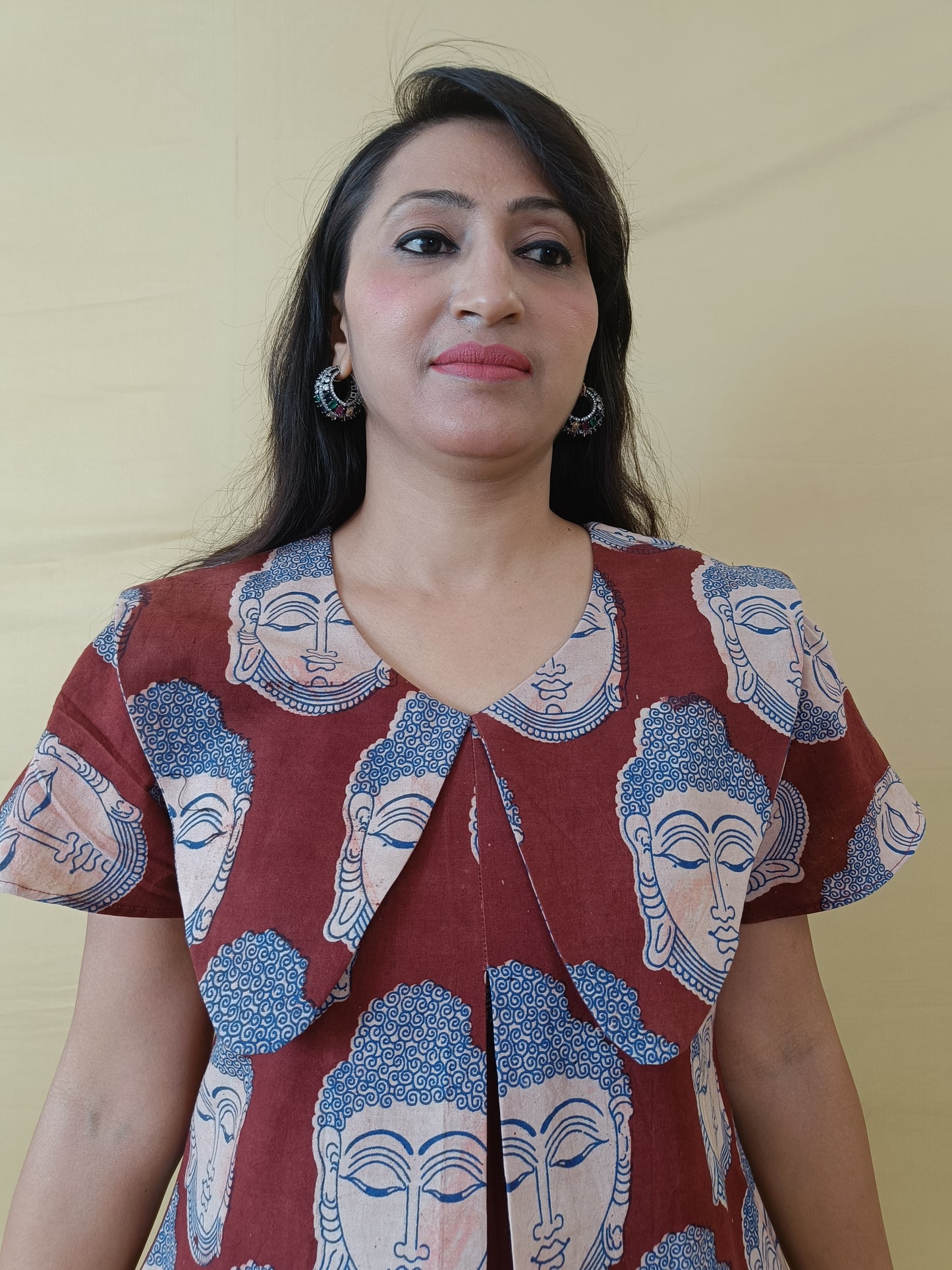 Magic Maroon Kalamkari Cotton Middy Dress