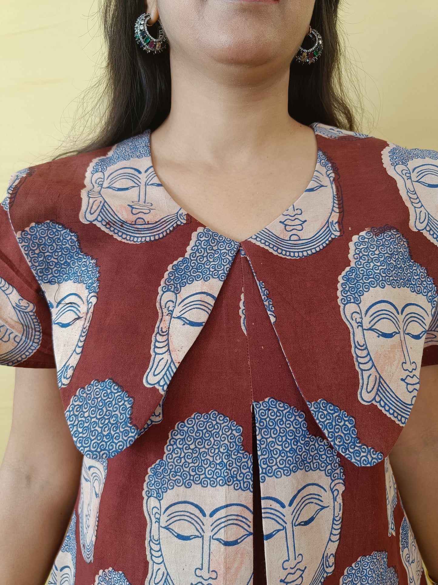 Magic Maroon Kalamkari Cotton Middy Dress