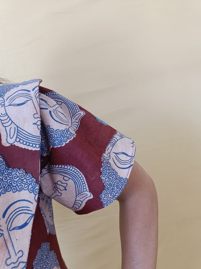 Magic Maroon Kalamkari Cotton Middy Dress