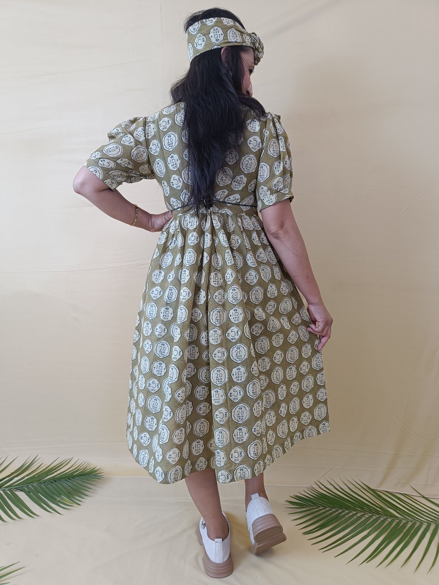 Magic Mahendi Green Handblock cotton Middy Dress