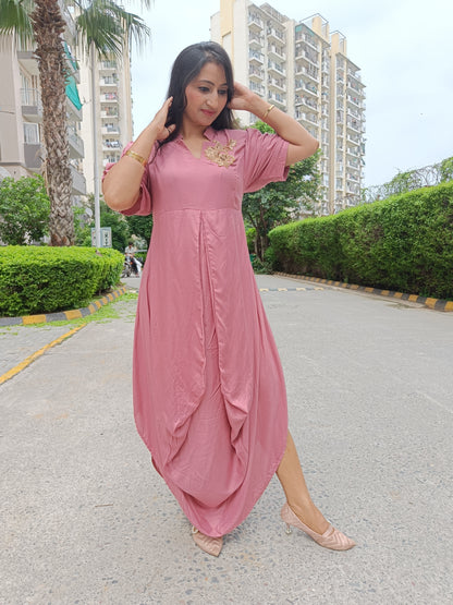 Onion Pink Drape Dress