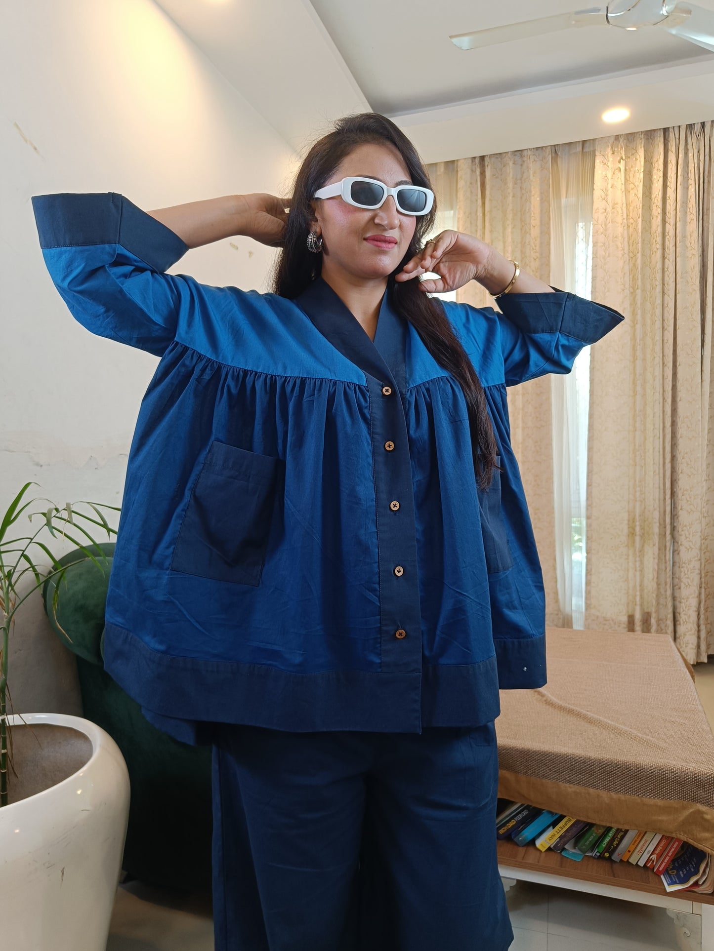 Blue Cotton Poplin Co-ord Set