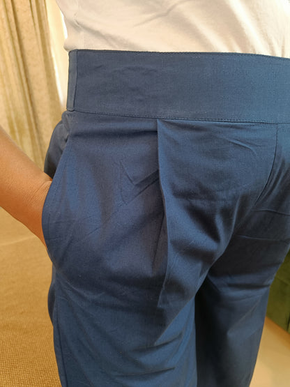 Blue Cotton Wide Leg Trouser