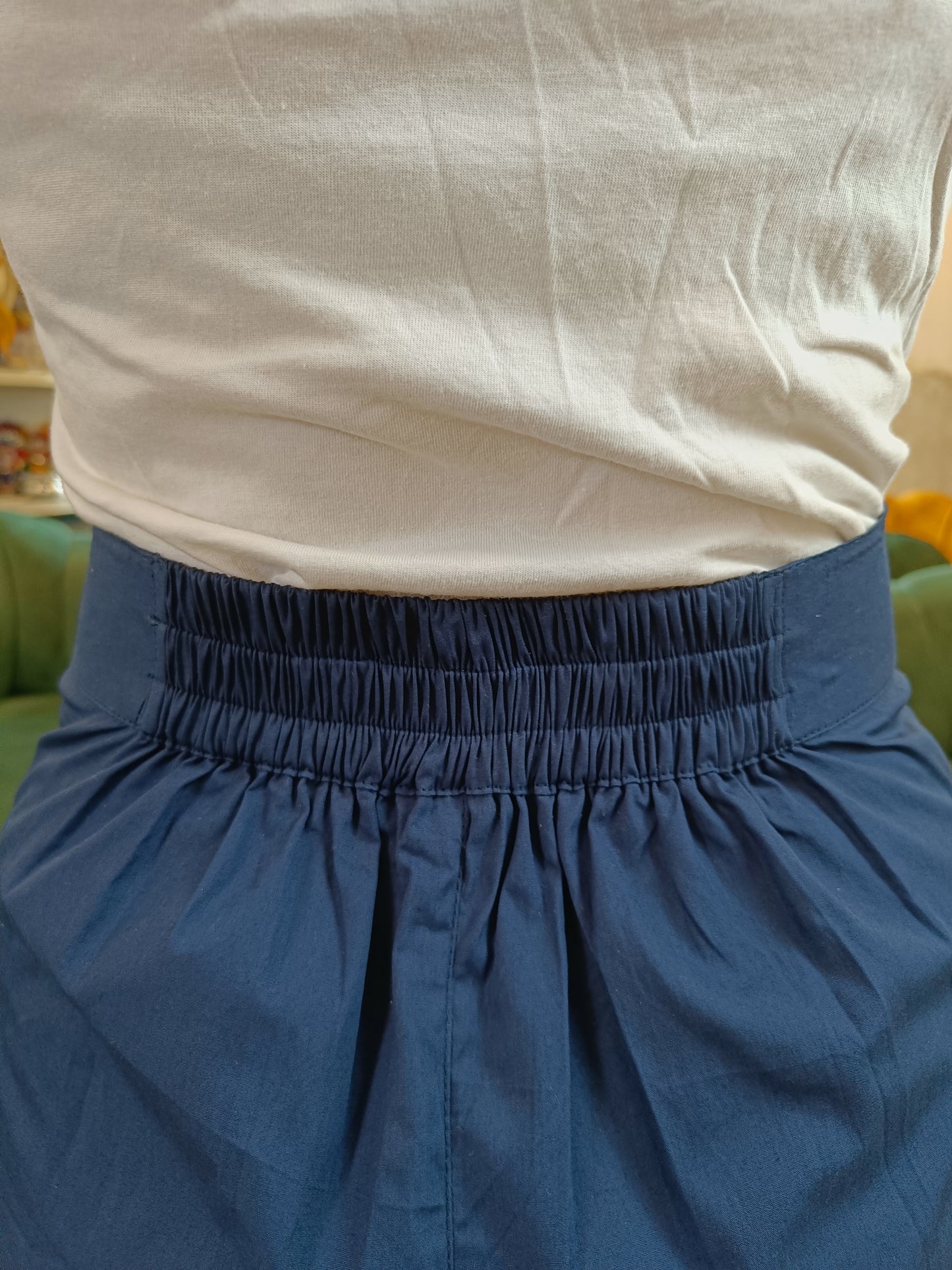 Blue Cotton Wide Leg Trouser
