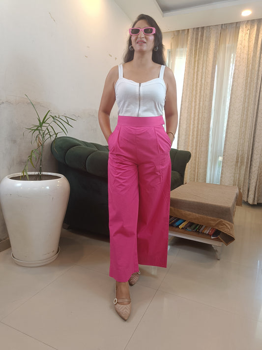 Pink Cotton Wide Leg Trouser