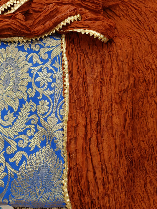 Blue-Rust Brocade Sharara Suit Set