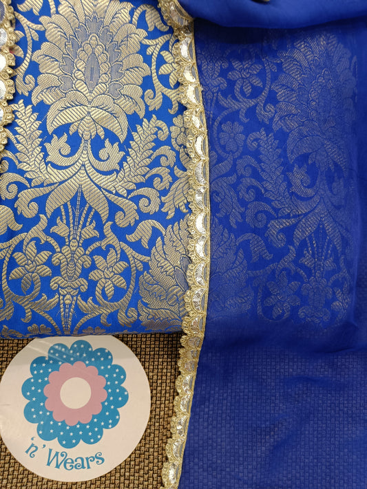 Blue-Blue Brocade Sharara Suit Set