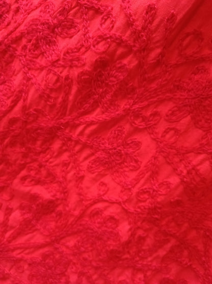 Red Rayon Cotton Kashmiri Embroidered Plazo