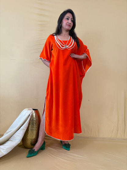 Orange Velvet indowestern kaftaan Dress