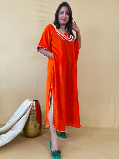 Orange Velvet indowestern kaftaan Dress
