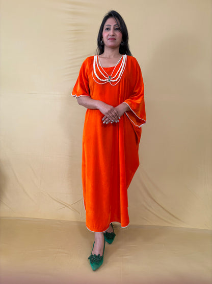 Orange Velvet indowestern kaftaan Dress