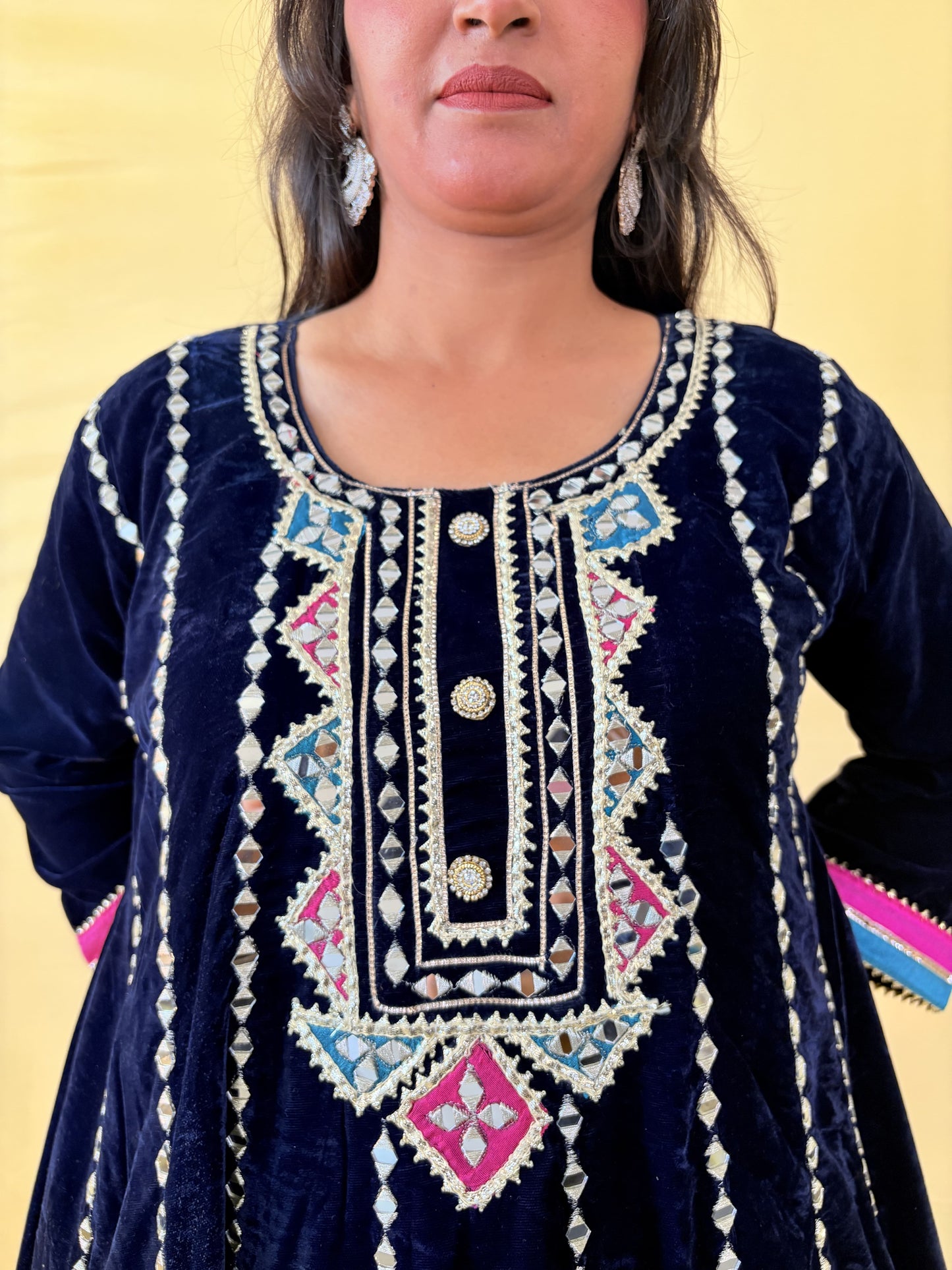 Dark Blue choga style suit set with dhoti salwar ( Set of 3)
