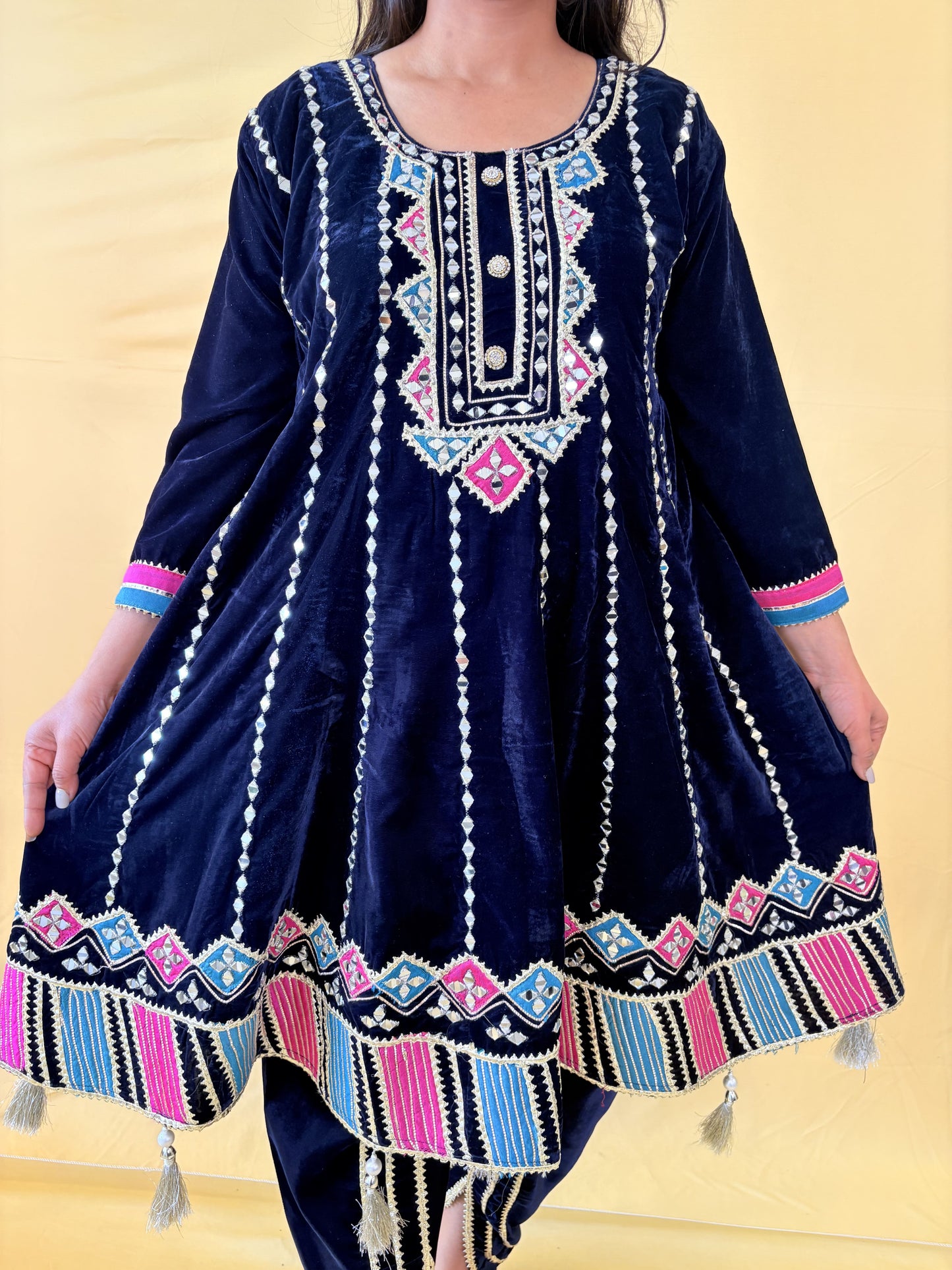 Dark Blue choga style suit set with dhoti salwar ( Set of 3)