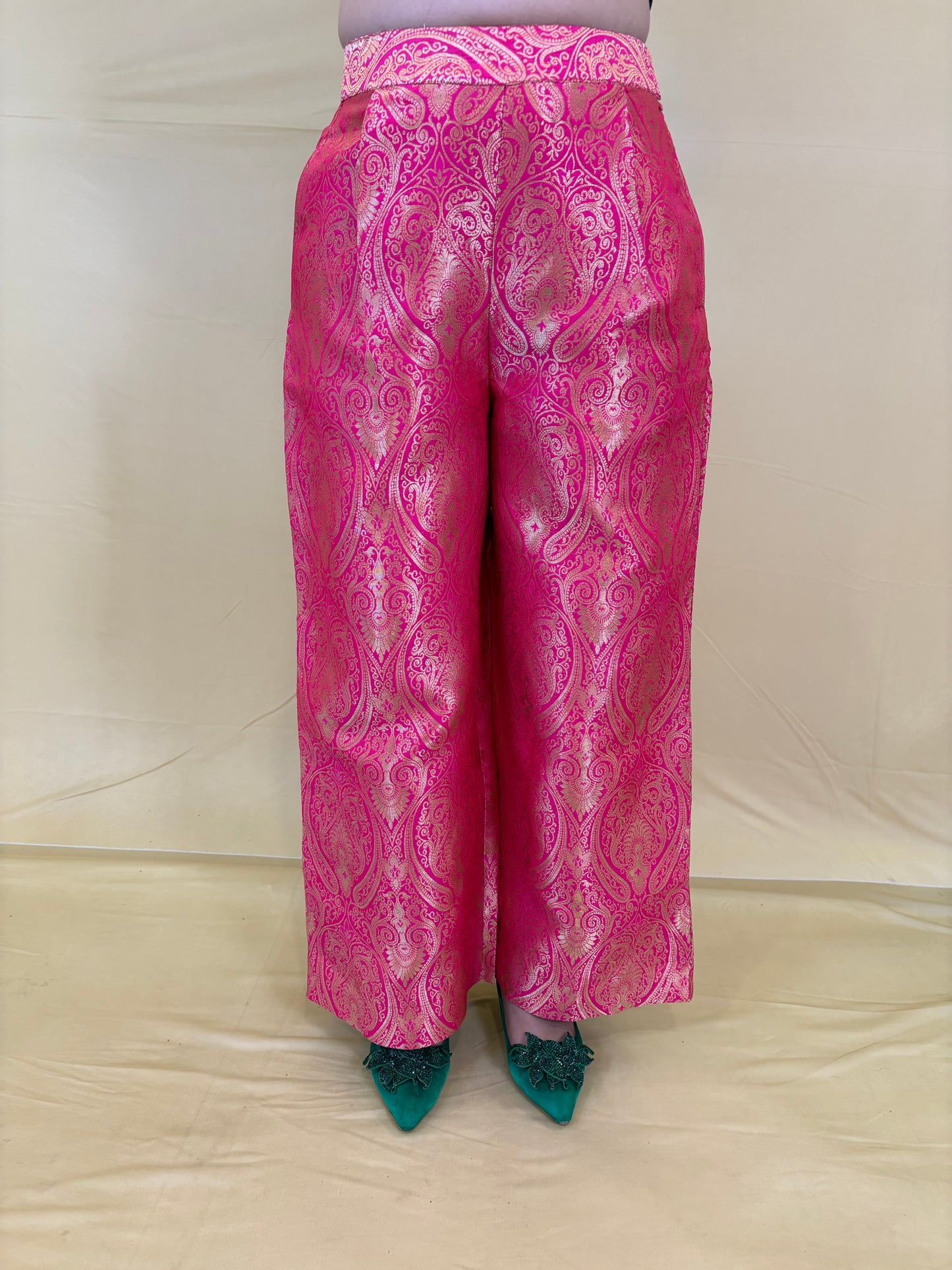 Pink Brocade Part Wear A-Line Suit Set (Set of 3)