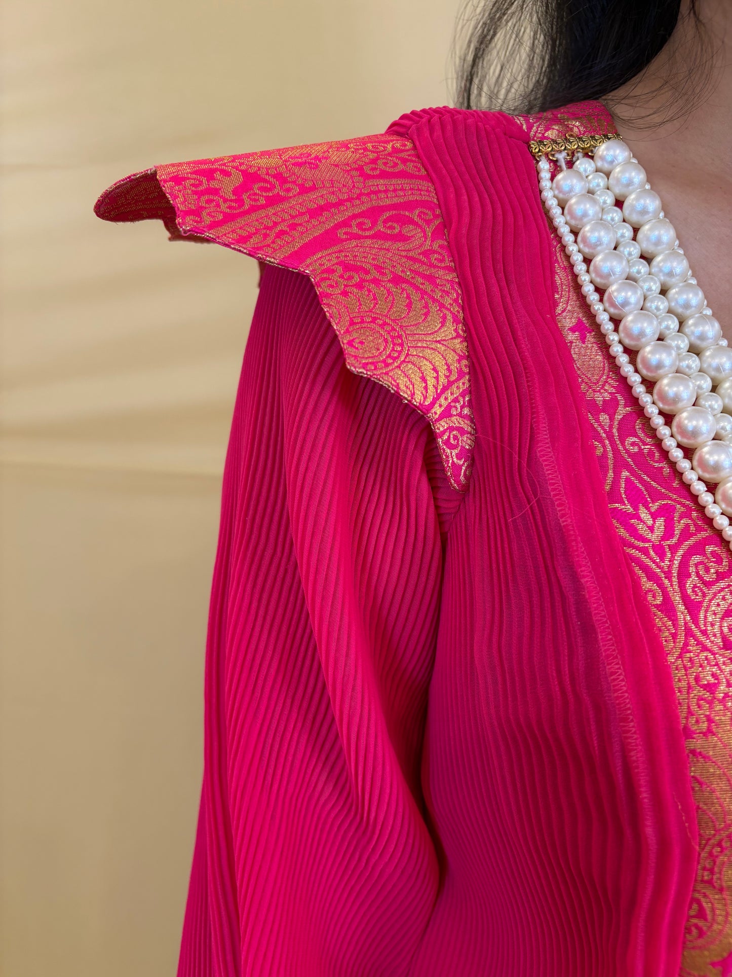 Pink Brocade Part Wear A-Line Suit Set (Set of 3)
