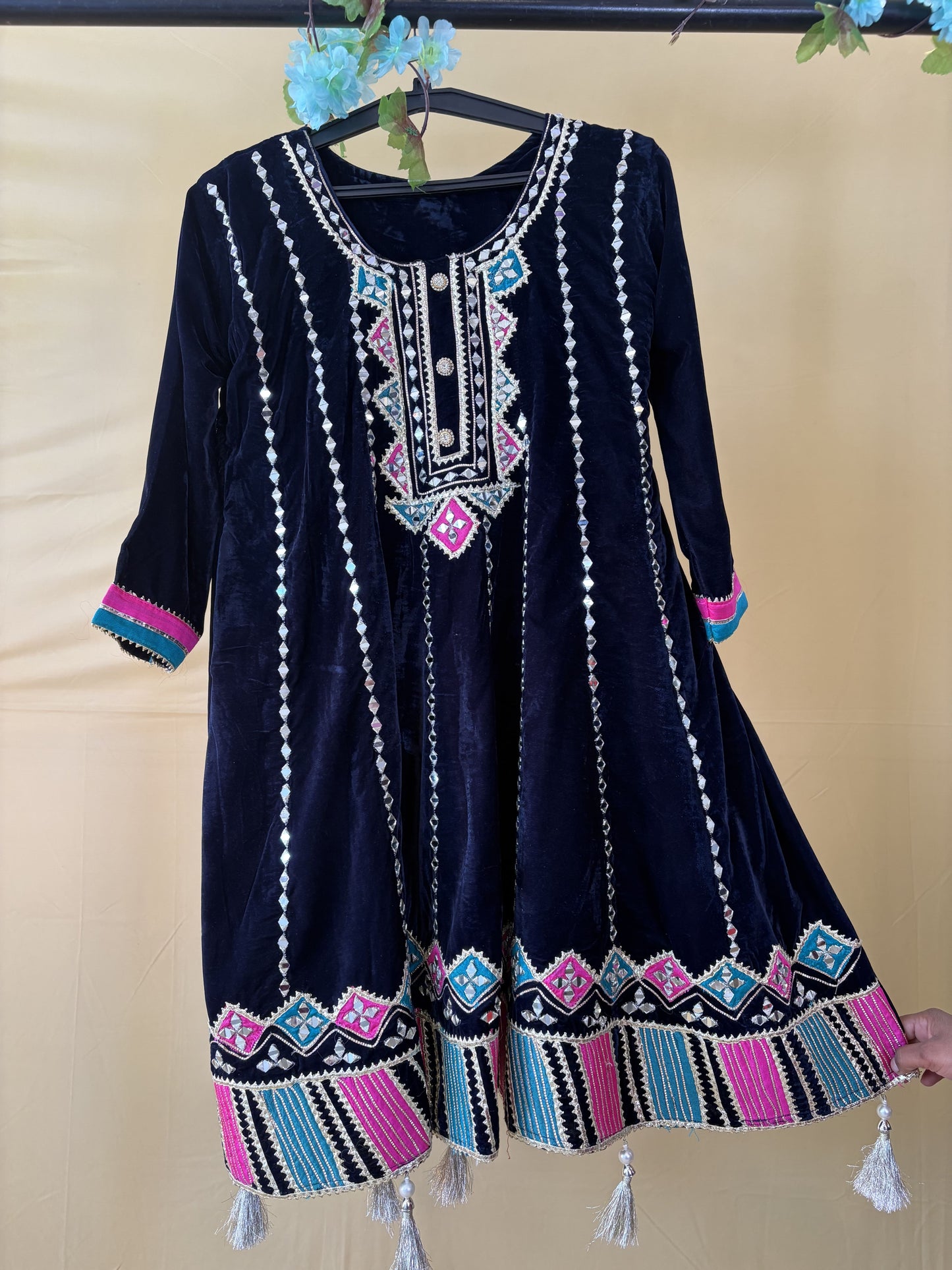 Dark Blue choga style suit set with dhoti salwar ( Set of 3)