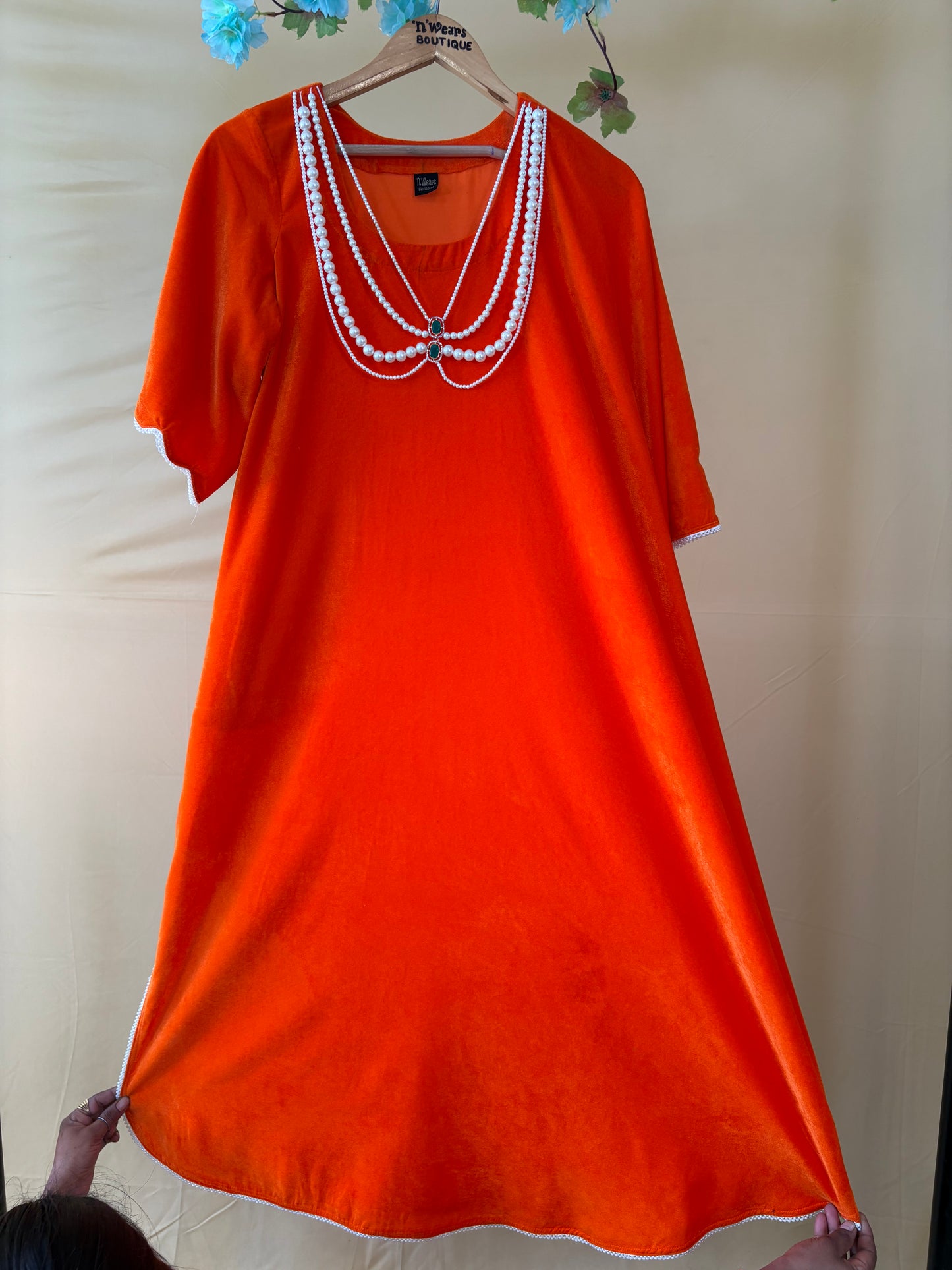 Orange Velvet indowestern kaftaan Dress