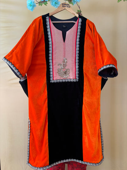 Relaxed-Fit Velvet Indo-Western Kurta Palazzo set with Dupatta (Set of 3)