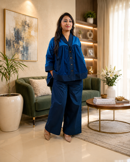 Blue Cotton Poplin Co-ord Set