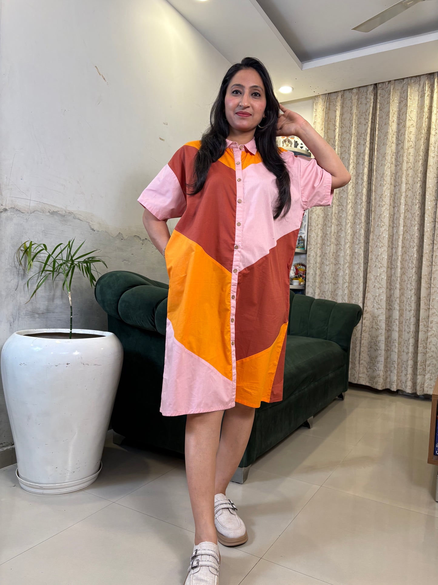 Rust cotton Shirt Relaxed-Fit Dress