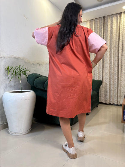 Rust cotton Shirt Relaxed-Fit Dress