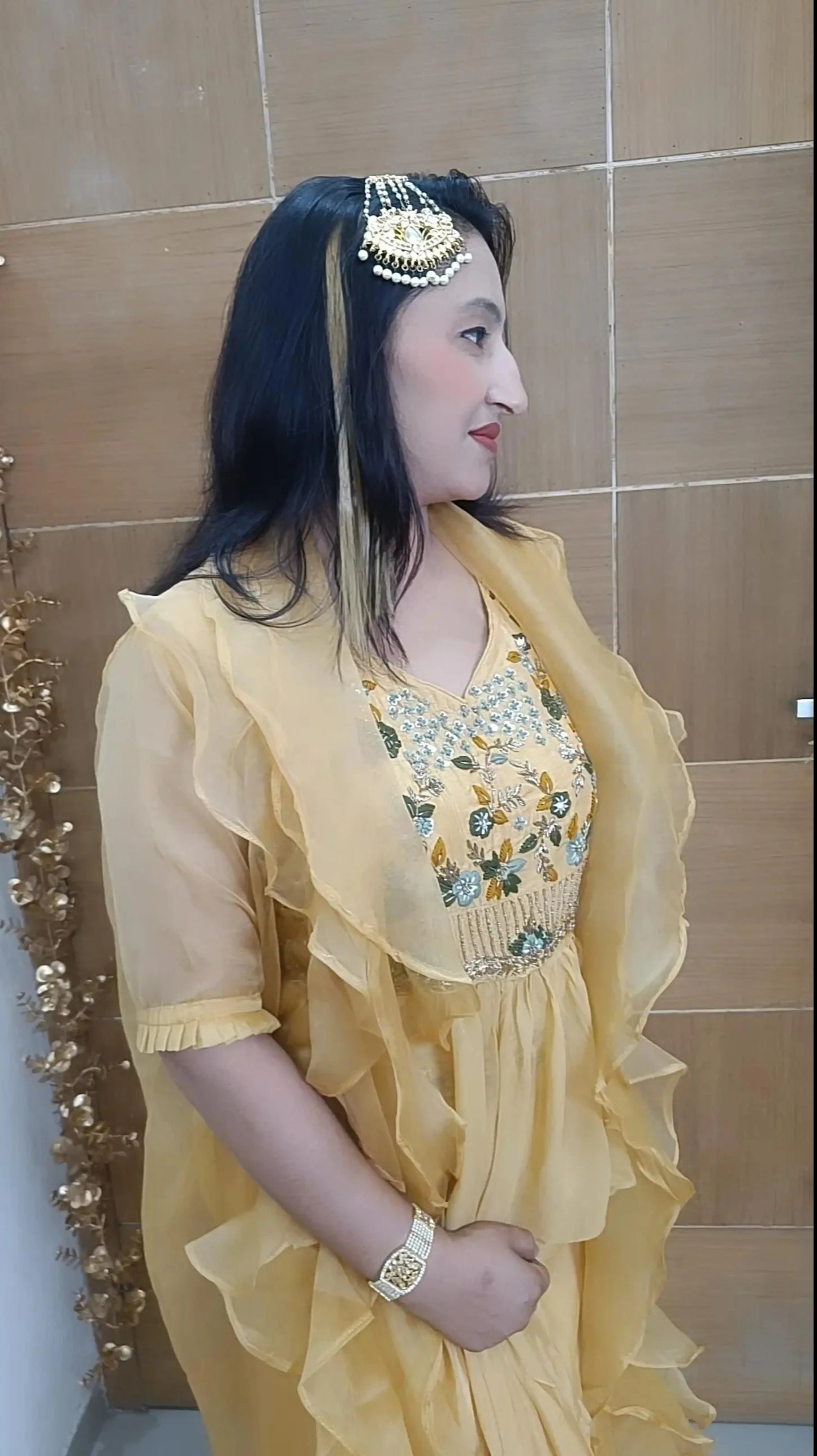 Yellow Indowesten Party Wear Lehanga Dress