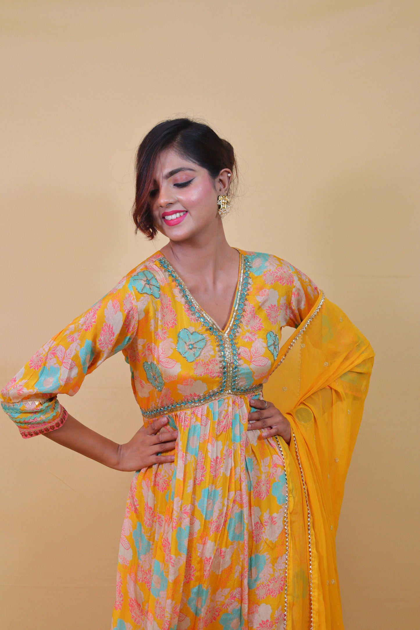 Yellow Alia Cut (Set of 3) Suit Set