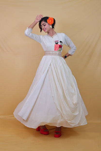 Rajwada Cream Long Anarkali (set of 3)