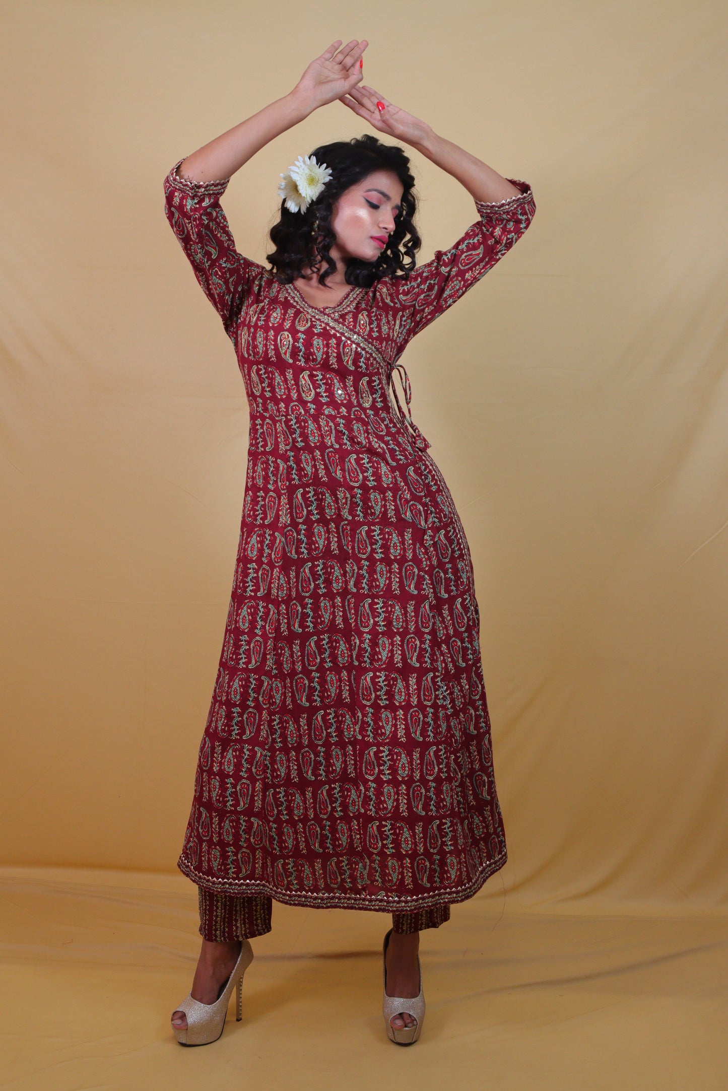 Maroon Angrakha Style (set of 3) Anarkali Dress