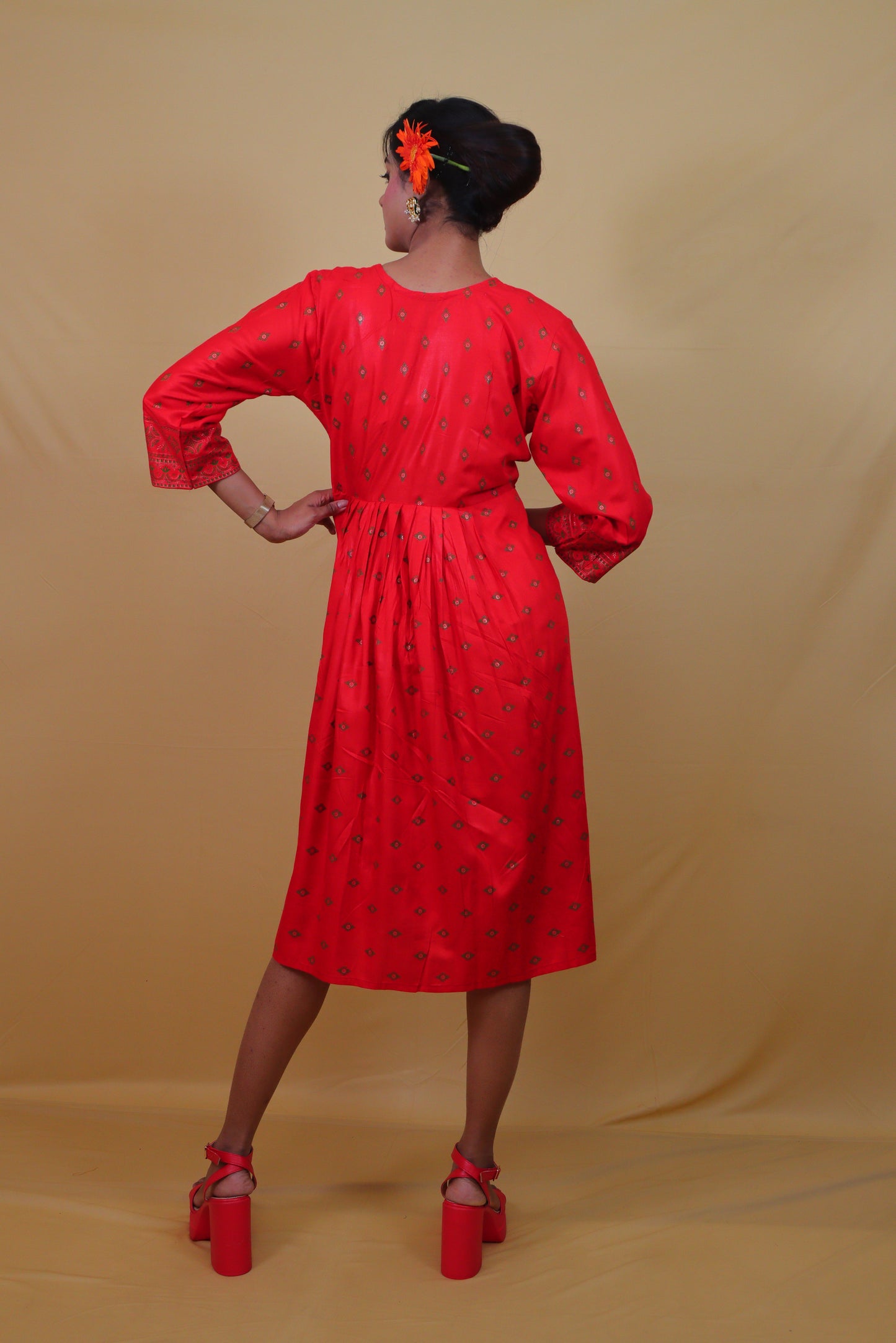 Red A-line middy Anarkali Dress