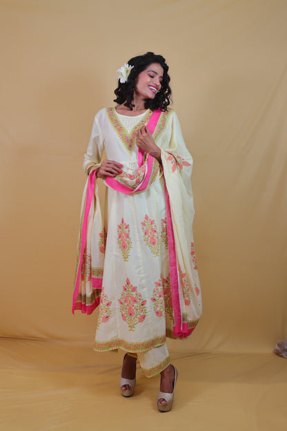Cream Mustard (Set of 3 )Anarkali Dress