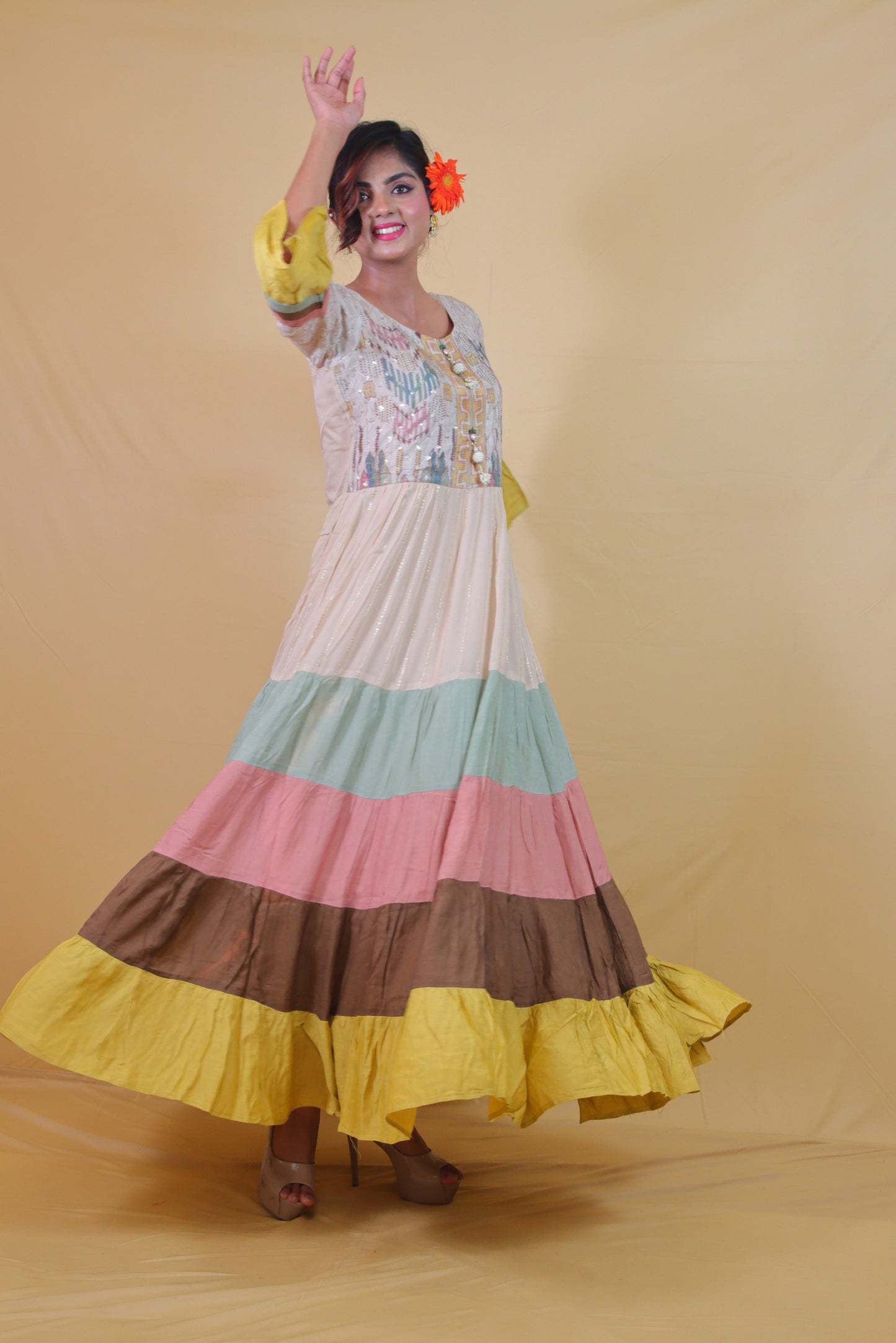 Multicolor long Anarkali Dress