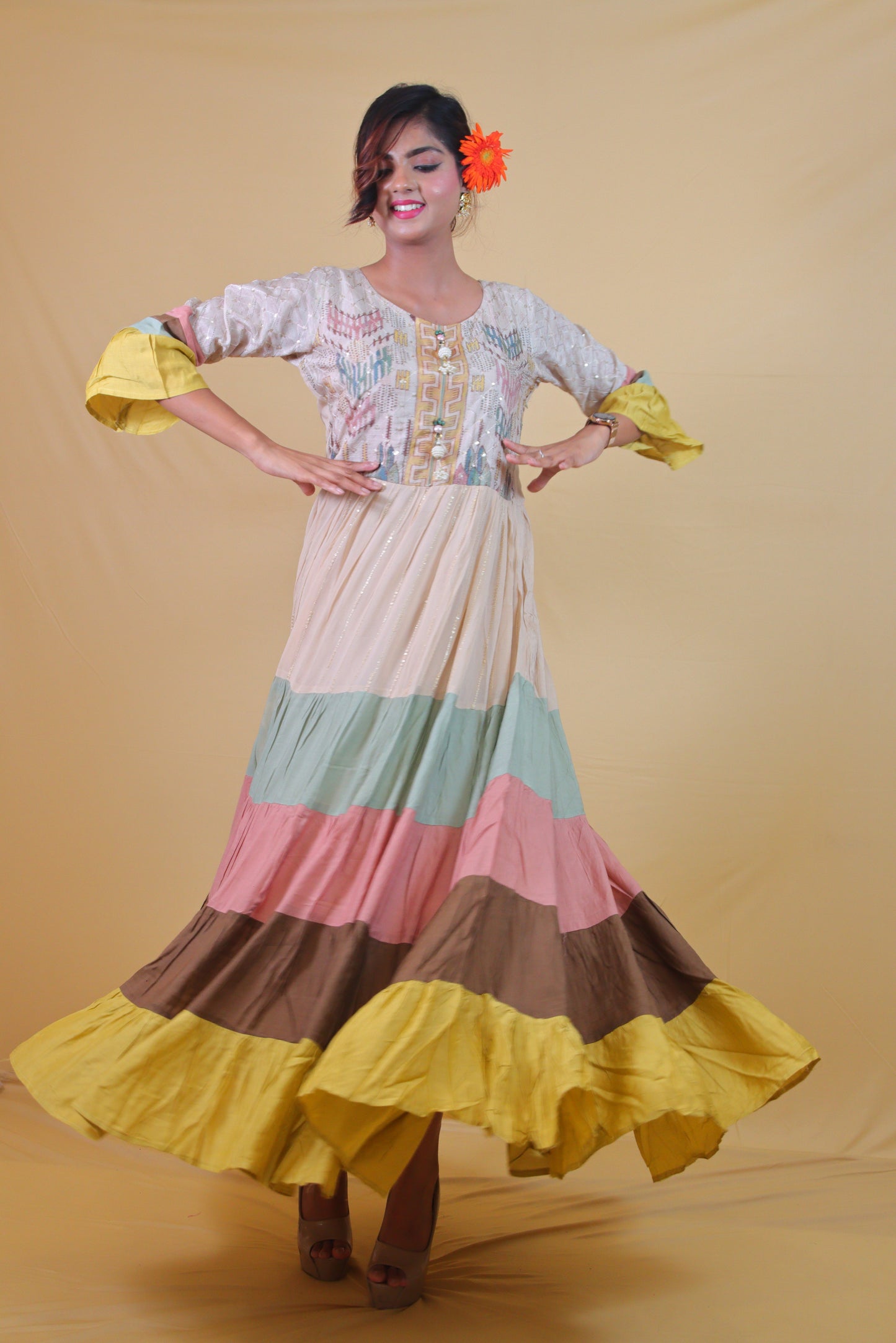 Multicolor long Anarkali Dress