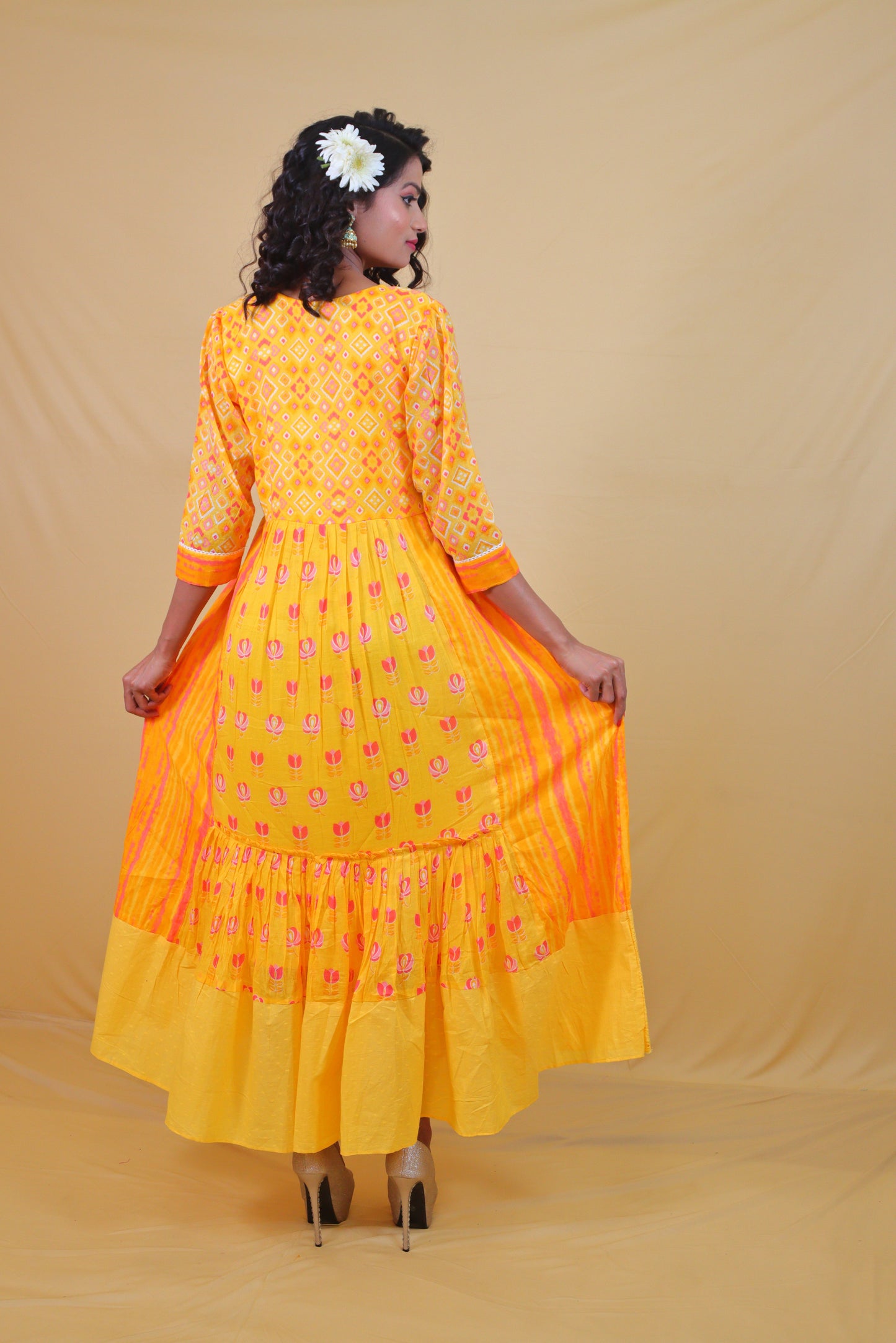 Haldi yellow long Anarkali Dress