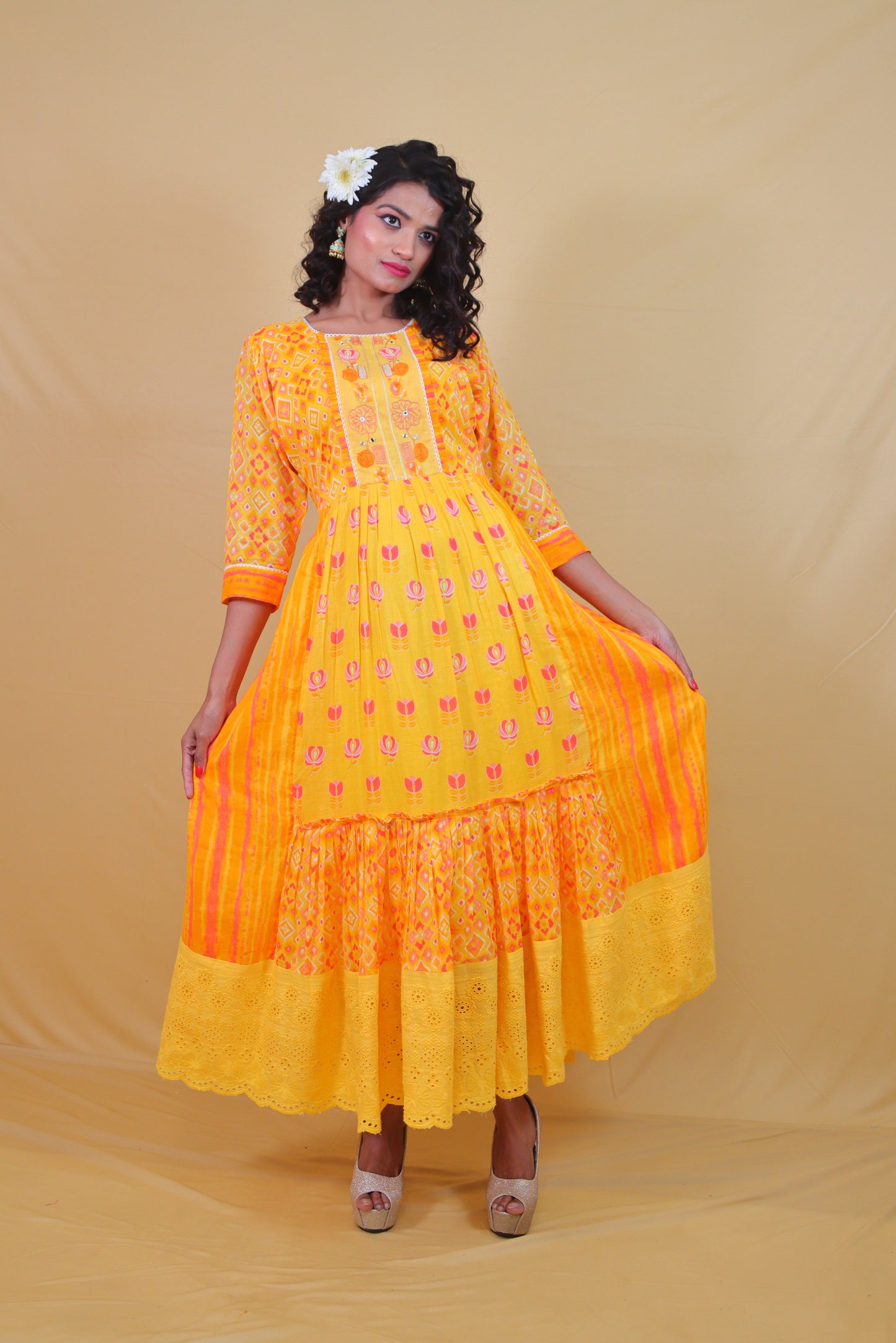 Haldi yellow long Anarkali Dress