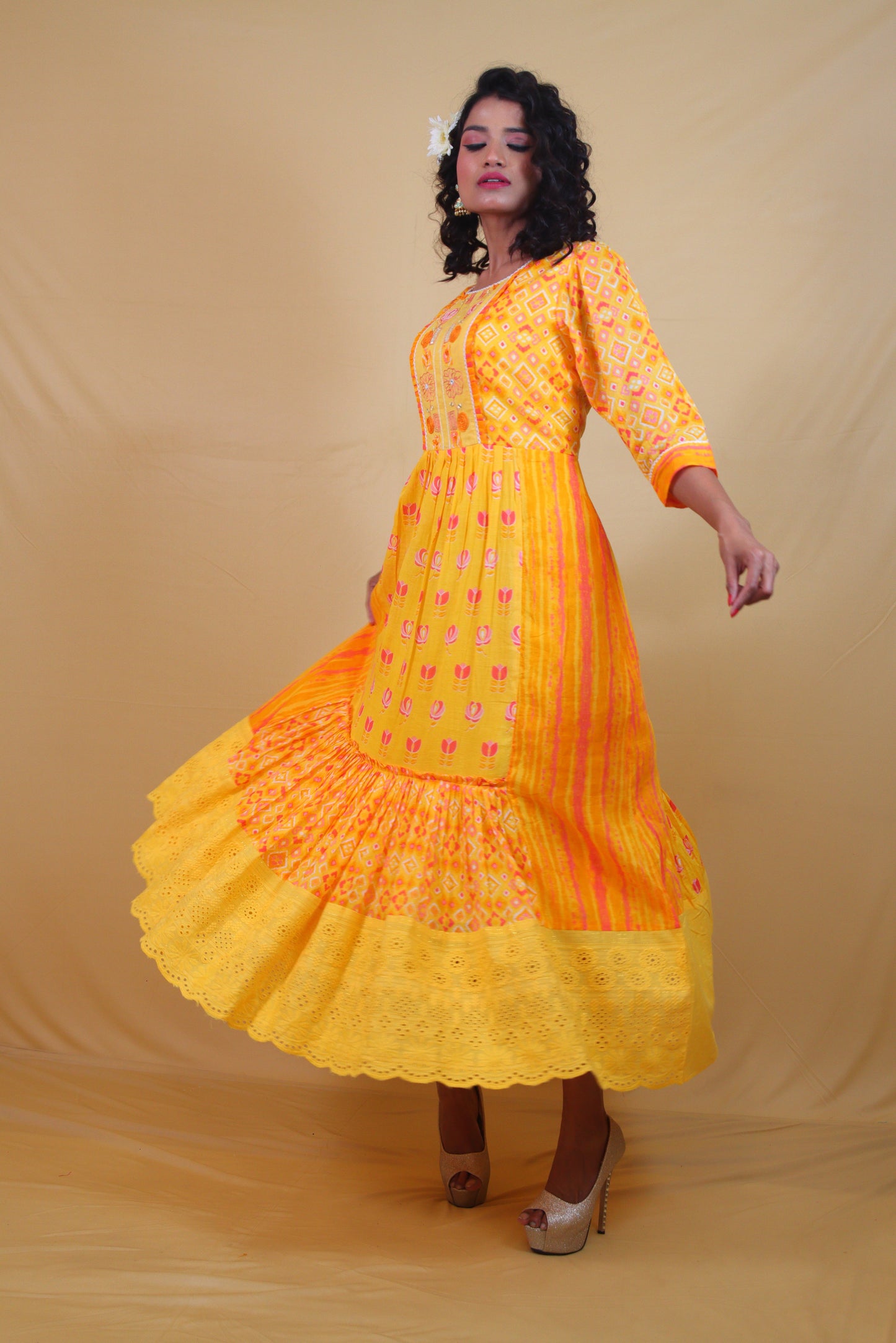 Haldi yellow long Anarkali Dress