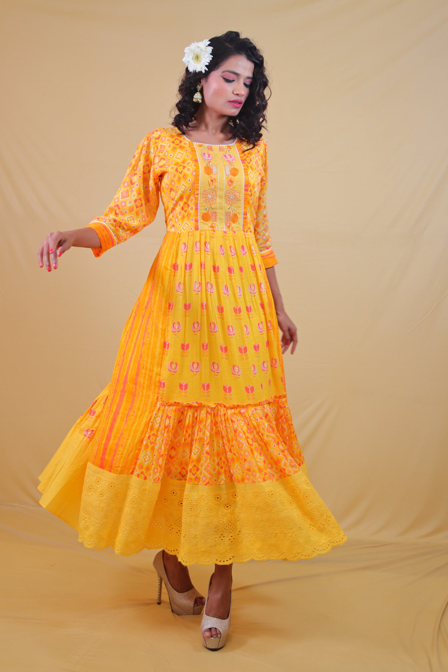 Haldi yellow long Anarkali Dress