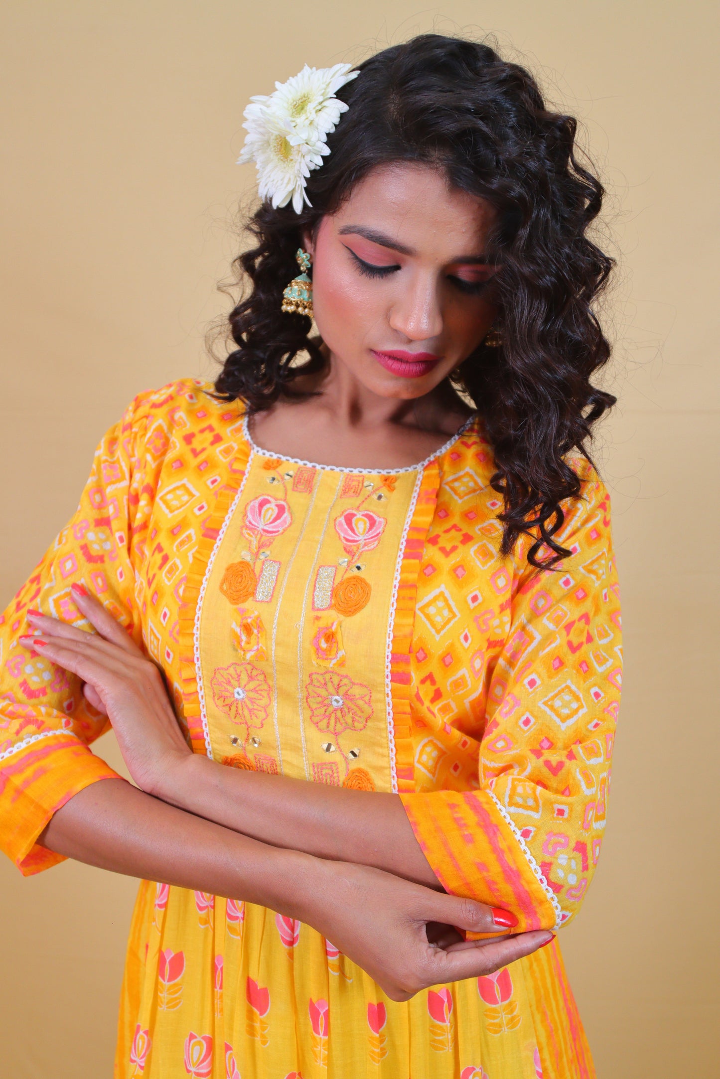 Haldi yellow long Anarkali Dress