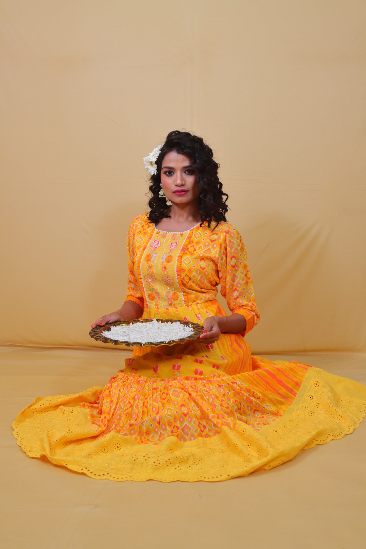 Haldi yellow long Anarkali Dress