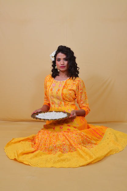 Haldi yellow long Anarkali Dress